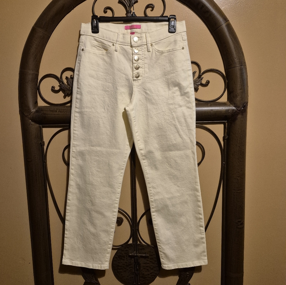 Lilly Pulitzer Pastel Butter Yellow Ankle Straight Jeans 6